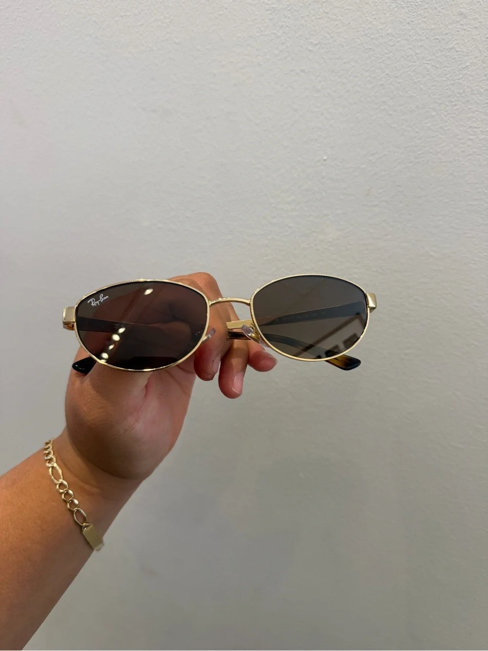 Ray-Ban Gold Frame Brown Lens Oval Sunglasses